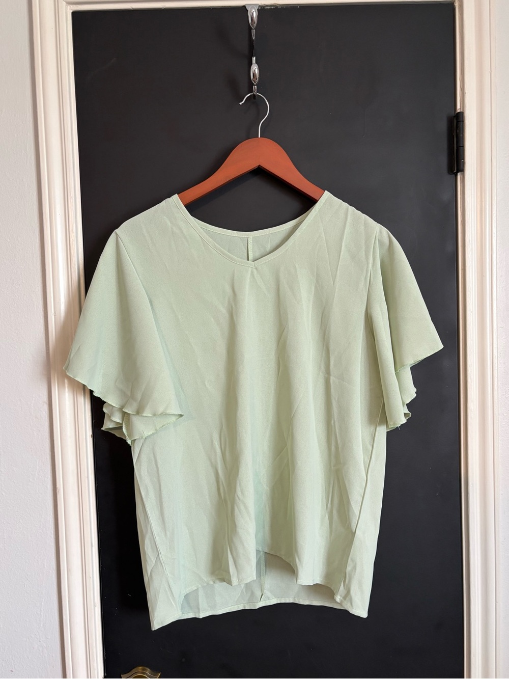 SHEIN Mint Green Flutter Sleeve Blouse